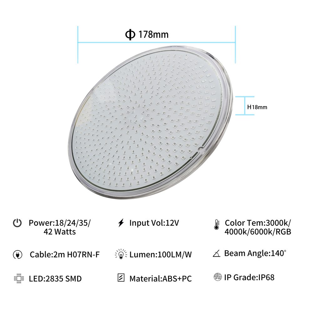 Flat Resin Filled PAR56 LED Pool Light for Pentair Hayward Jandy Replacement